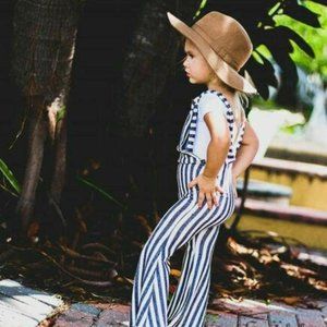 striped flare leg jumpsuit